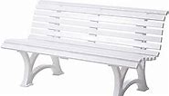 Plow & Hearth Weatherproof German PVC Outdoor Bench | 3-Seat | Holds Up to 500 lbs | Garden Patio Porch Park Deck | Steel and Resin (White)