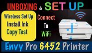 HP Envy Pro 6452 Wireless Set Up, Unboxing, Install Starter Ink, Quick Test, review !!
