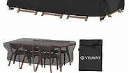Velway Patio Table Cover Rectangle Waterproof Patio Furniture Cover for Outdoor Table and Chairs 84”Lx52”Wx29”H Oxford Dining Table Cover Tear-Resistant Wind Dust Proof Furniture Set Covers for Winter