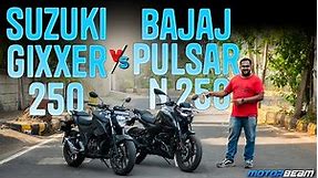 Suzuki Gixxer 250 vs Bajaj Pulsar N250 - Best Budget 250cc Naked? | MotorBeam