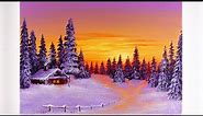 Winter Scenery Painting | Winter Sunset Painting | Winter Painting | STEP by STEP