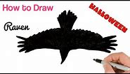 How to Draw Black Raven Flying for Halloween drawings