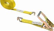 US Cargo Control 2 Inch x 50 Feet Ratchet Straps with Wire Hooks, 2 Inch Ratchet Straps, Yellow J Hook Ratchet Straps for Flatbed Trailers, Wide Handle Ratchet, 3,333 lbs. Working Load Limit