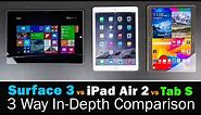 iPad Air 2 Vs Microsoft Surface Pro 3 Vs Samsung Tab S Three Way Comparison