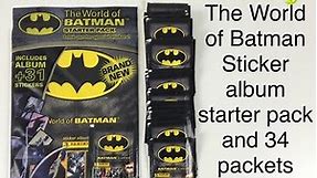 The World Of Batman sticker album starter pack and 34 packets from Panini