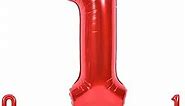 TONIFUL 40 Inch Red Large Numbers Balloons 0-9, Number 1 Digit 1 Helium Balloons, Foil Mylar Big Number Balloons for Birthday Party Anniversary Supplies Decorations