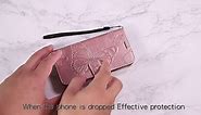 MEUPZZK Wallet Case for LG K51/LG Q51/LG Reflect, Embossed Butterfly Premium PU Leather [Folio Flip][Kickstand][Card Slots][Wrist Strap][6.5 inch] Phone Cover for LG K51 (B-Rose)