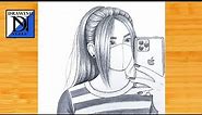 How to draw a Girl Holding iPhone || Pencil sketch for beginner || Girl with iphone drawing