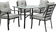 Hanover Lavallette 5-Piece Outdoor Dining Set with 42 in. Square Tempered Glass-Top Patio Table and 4 Cushioned Chairs in Silver, with Durable, Heavy-Duty Steel Frames