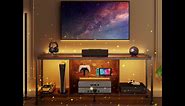 Gizoon TV Stand for TV up to 65 Inch with Open Shelves, 3-Tier Gaming Entertainment Center for PS5, Wooden TV Console Table Modern for Living Room Game Room, Rustic Brown