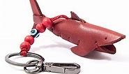 Leather Shark Keychain | Unique Hanging Bag Charm for Backpacks, Handbags, and Purses | Handcrafted Genuine Leather Shark Key Chain | Shark Gifts for Shark Lovers (Red)