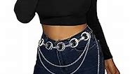 Moon/Sun Waist Chain Belt, Bohemia Multilayer Metal Waist Chain Belts Body Chain Belly Chain for Women (Moon Layered-Silver)