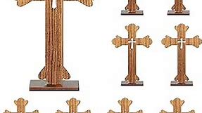 Amyhill 10 Pcs Wood Cross Catholic Wooden Crosses Set Baptism Centerpieces for Tables Rustic Wood Standing Cross for Crafts with 10 Bases for Communion Decor, 5.51 x 7.8 Inches (Light Brown)