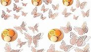 3D Butterfly Decoration 60Pcs (3 Sizes 5 Styles),Butterfly Birthday Party Decoration Butterfly Cake Decoration Butterflies Decor,Reusable Wall Stickers Kids Bed Wedding Decoration (Rose Gold)