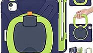 MEEgoodo Case for Kids iPad Pro M2 12.9 Case 6th/5th/4th/3rd Generation 2022 2021 2020 2018 with Pencil Holder/Rotating Stand/Shoulder Strap, Protection Duty Shockproof Silicone Cover, Navy Blue Lime