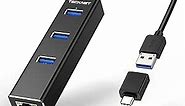 TECKNET USB to Ethernet Adapter, USB C to Ethernet, Aluminum 3 Port USB 3.0 Hub with RJ45 10/100/1000 Gigabit Ethernet Adapter Converter LAN Wired, USB Network Adapter with USB C for Laptop