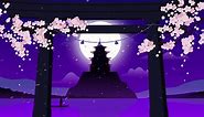 Pagoda Moon Cherry Blossom Live Wallpaper - WallpaperWaifu