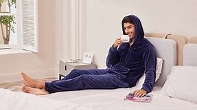Hooded Pajamas for Men Pjs Set Fleece Velour Tracksuit