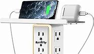 Multi Plug Outlet Extender with Shelf, USB Outlet, Wall Surge Protector Outlet,Wall Outlet with USB C Charging Ports(Type-C and 2 USB-A),6 Outlet Extender with Night Light,White