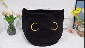 Cute Black Cat Round Basket - Cotton Rope Baskets Large Baby Laundry Blasket for Nursery, Woven Blanket Basket Hamper With Handle Toy Storage Basket for Gifts, Baby Shower 14 ×12 inchs 30.5L