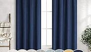 Mrs.Naturall Navy Blue Linen Curtains 102 Inches Long for Living Room 2 Panel Rod Pocket Bedroom Drapes Light Filtering Semi Sheer Dark Blue Indigo Colored Curtain for Patio Sliding Door 52x102 Length