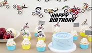 57Pcs Motocross Birthday Party Supplies Dirt Bike Garland Banner Cake Topper Motorcycle Cupcake Toppers Latex Balloons Set for Dirt Bike Extreme Sports Racing Party Boy Birthday