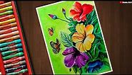 How to draw easy flowers🌸 drawing with oil pastel step by step for beginners | Butterfly in flowers