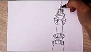 How to draw the Seoul N Tower with pen - sketch scenery