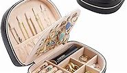 ProCase Travel Size Jewelry Box, Small Portable Seashell-Shaped Jewelry Case, 2 Layer Mini Jewelry Organizer in PU Leather for Women -Black