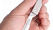Samior TS135 Titanium Folding Scalpel Pocket Knife, 10 Replaceable #24 Razor Sharp Carbon Steel Blades, Small Compact Slipjoint EDC Keychain Utility Knife, Grey 1.13oz