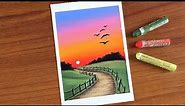 Easy Oil Pastel Sunset Scenery Painting for beginners | PATHWAY IN SUNSET | Oil Pastel Drawing