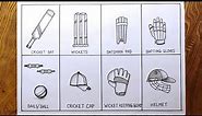 How to draw Cricket kit easily/Cricket instruments drawing for beginners