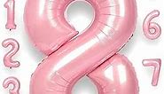 RainbowQ Party 8 Balloon Number 40 Inch for Boy or Girl Big Pink 0-9 Foil Mylar Large 8 Number Balloon Happy 8th Birthday Party Anniversary Decorations Supplies