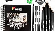 Zenacolor Complete Sketchbook Kit with Sketch Book A5 and Pencils - 8 Drawing Pencils, 3 Charcoal Pencils, 1 Graphite Pencil, 2 Charcoal Sticks, 100 Page Sketch Pad for Beginners or Professional