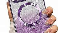 Misscase for iPhone 14 Pro Max Magnetic Glitter Case Compatible with MagSafe,Camera Lens Protector Full Protection Elegant Anti-Scratch Dust-Proof Net Case Cover for iPhone 14 Pro Max Purple