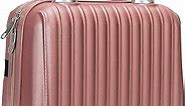 Hard Shell Makeup Case 11 inch Train Cosmetic Bag Travel Organizer Make up Toiletry Jewelry Portable ABS Mini Makeup Suitcase with Elastic Strap Gifts for her,RoseGold