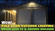 Pole barn exterior lighting under roof Metal building LED garage outdoor motion sensor flood lights