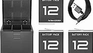 3Pack Hero 12 Battery and Charger Bundle for Gopro Hero 12 Hero 11 Hero 10 Hero 9 Black GoPro Enduro Camera, Portable Triple USB Charging Case for Go Pro 12 11 10 9 Camera Batteries Accessories