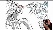 How To Draw Godzilla vs Muto | Step By Step | Godzilla