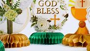 ANGOLIO 12 God Bless Party Honeycomb Baptism Table Centerpieces Peace Pigeon Centerpieces First Communion Christian Party Table Decorations Sage Green Gold Cross for Christmas Baby Shower Photo Props