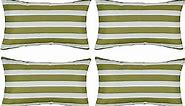 cygnus 12x20 Inch Green and White Stripe Lumbar Throw Pillow Covers Outdoor Waterproof Polyester for Patio Furniture Tent Outside Set of 4
