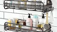 Shower Caddy Shelf - Self Adhesive 2-Pack Bathroom Organizer Suction Storage Shelves Rack for Inside Shower Black