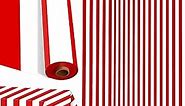 100Ft Long Tablecloth Roll Red and White Striped Tablecloth Carnival Circus Tent Party Supplies Plastic Picnic Birthday Party Table Cover for Parties and Celebrations
