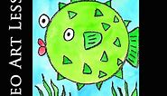 PUFFERFISH FISH Art Lesson | EASY SUMMER Drawing & Painting Project & Craft