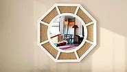 THKSHOUZ 24" Large Rattan Wall Mirror Decoraive Boho Wood Accent Mirror for Wall Decor Natural Woven Rattan Mirrors for Farmhouse,Living Room,Bedroom,Bathroom,White Frame