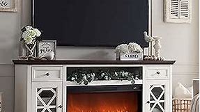 SinCiDo Farmhouse Fireplace TV Stand with 36" Electric Fireplace for 80 Inch TVs, 31" Tall Entertainment Center w/Drawer & Diamond Panel Door, Highboy Media Console for Living Room, 70inch, White