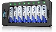 Rechargeable AA Batteries with Charger, CDY 2800mAh Ni-MH Double A Batteries 8 Pack and 8-Bay AA/AAA Individual Battery Charger with 5V 2A USB Fast Charging Function