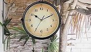 NEWIMAGE Double-Sided Wall Clock 8''Dia Antique Wall Hanging Train Station Clock Decorative Wrought Iron Wall Clock for Living Room Decor Home Porch Garden Patio Garage Indoors/Outdoors