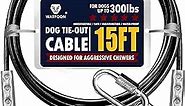 15ft Dog Tie Out Cable, 10/15/25/30/40/50/65/75/100/150FT Dog Runner Cable with Swivel Hook, Dog Leash Run Tether for Camping Yard Outdoor for Small to Large Pets Up to 300lbs