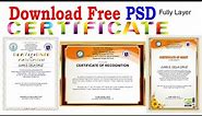 Free Download Certificate Template in Adobe Photoshop
